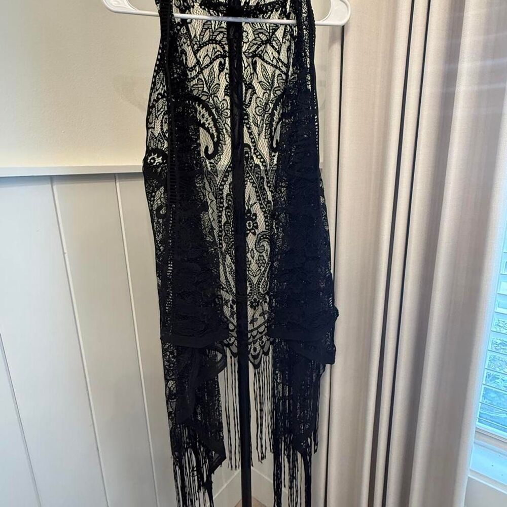Black Lace Fringe Cardigan